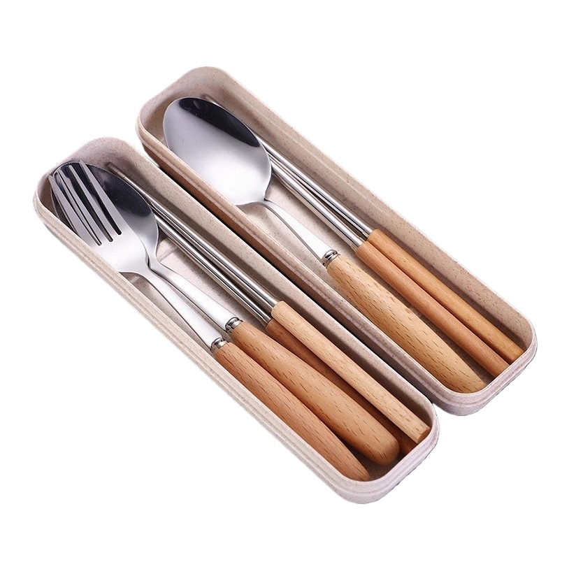 Portable tableware set, stainless steel lightweight travel lunch box with fork, spoon and chopsticks storage bag Item Picture