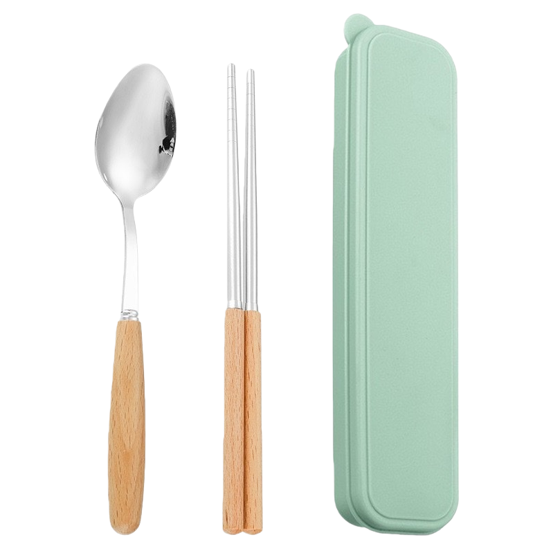 Three-piece portable dust-proof kitchen tableware set of household stainless steel spoon and chopsticks storage box Item Picture