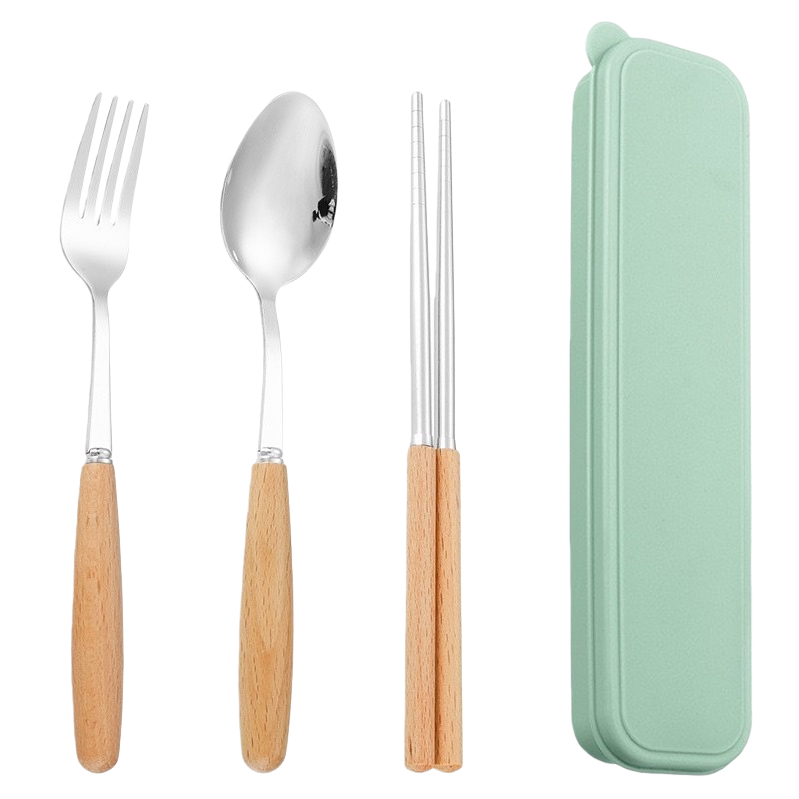 Portable tableware set with forks, spoons, chopsticks, storage box, essential for travel and picnics Item Picture