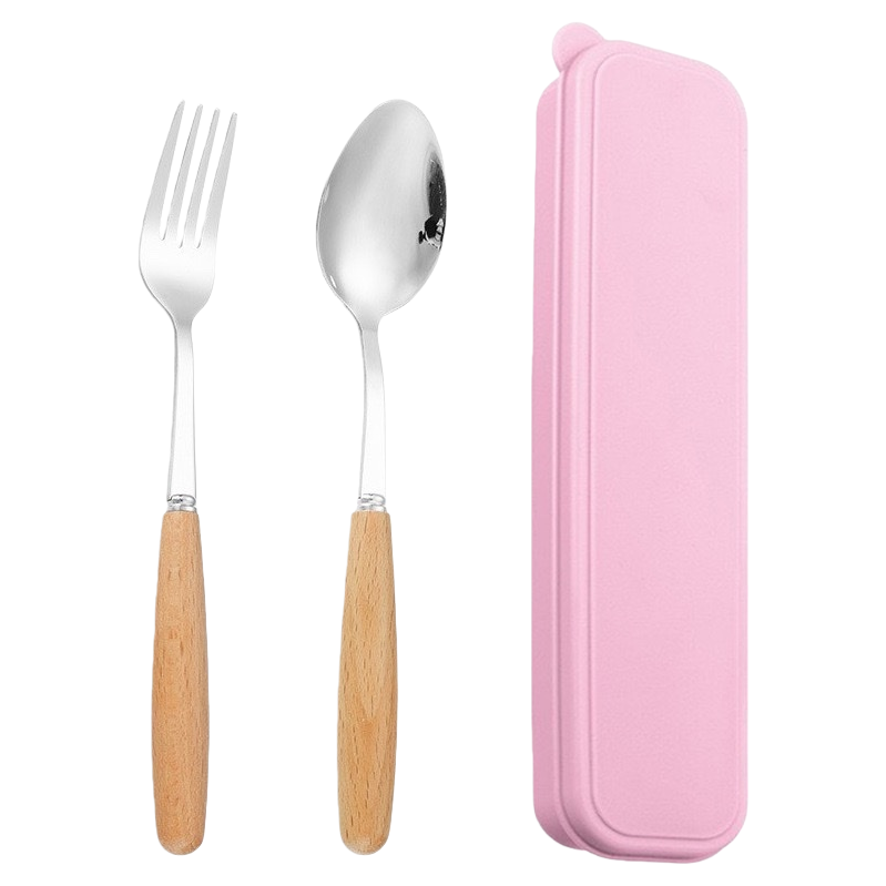 Three-piece stainless steel tableware set, fork and spoon storage box, portable for travel and home use Item Picture