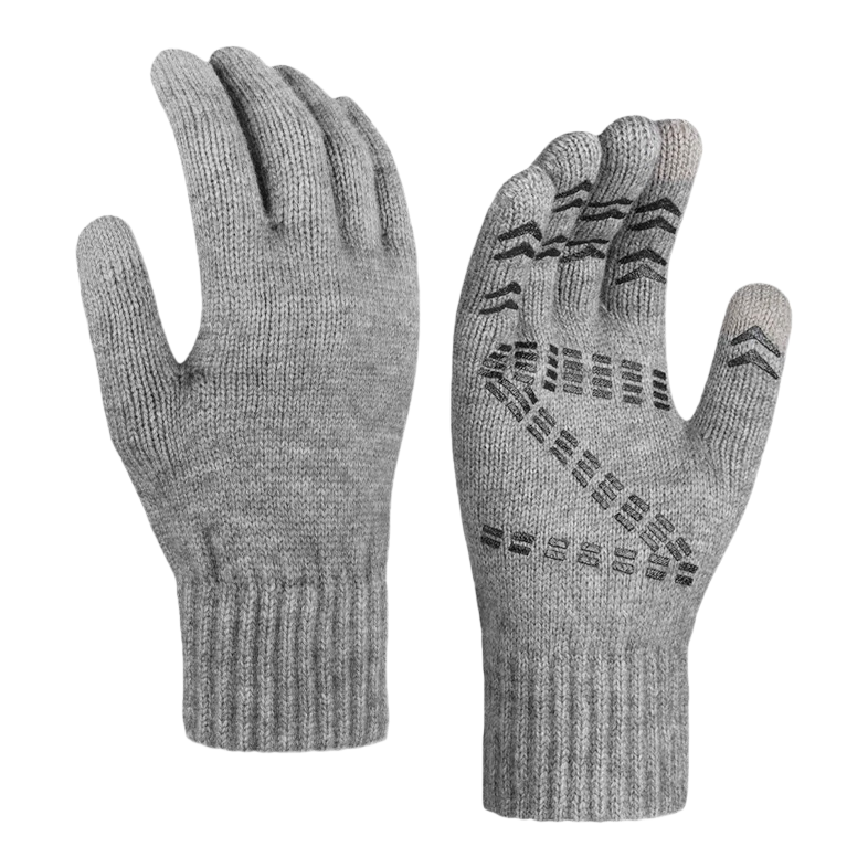 Grey knitted gloves for women, warm and anti-slip, touch screen, autumn and winter style, knitted winter Item Picture