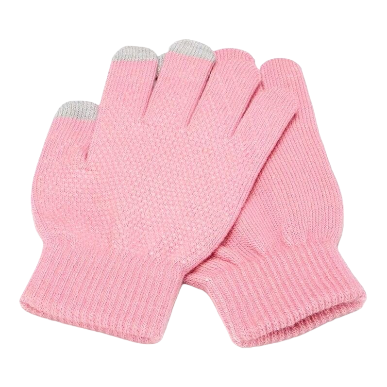 Pink knitted gloves for women, warm and anti-slip, fingertip touch screen autumn and winter style Item Picture