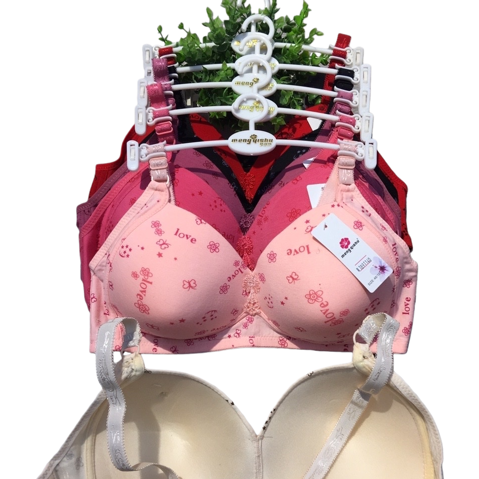 The pink printed bra is comfortable and free of underwire. The tight-fitting underwear makes a woman's small bust look larger and more stylish Item Picture