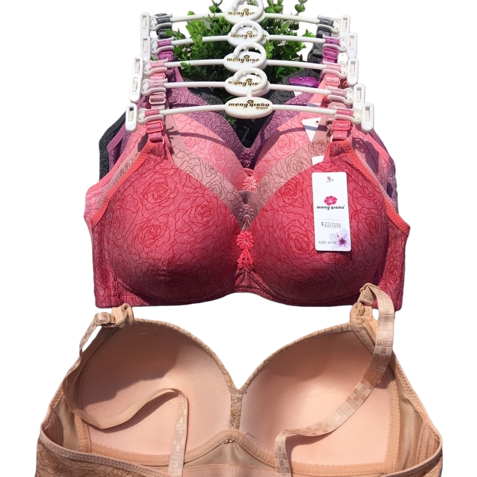 The red-patterned bra without underwire is comfortable, breathable and has a converging and adjustable shape Item Picture