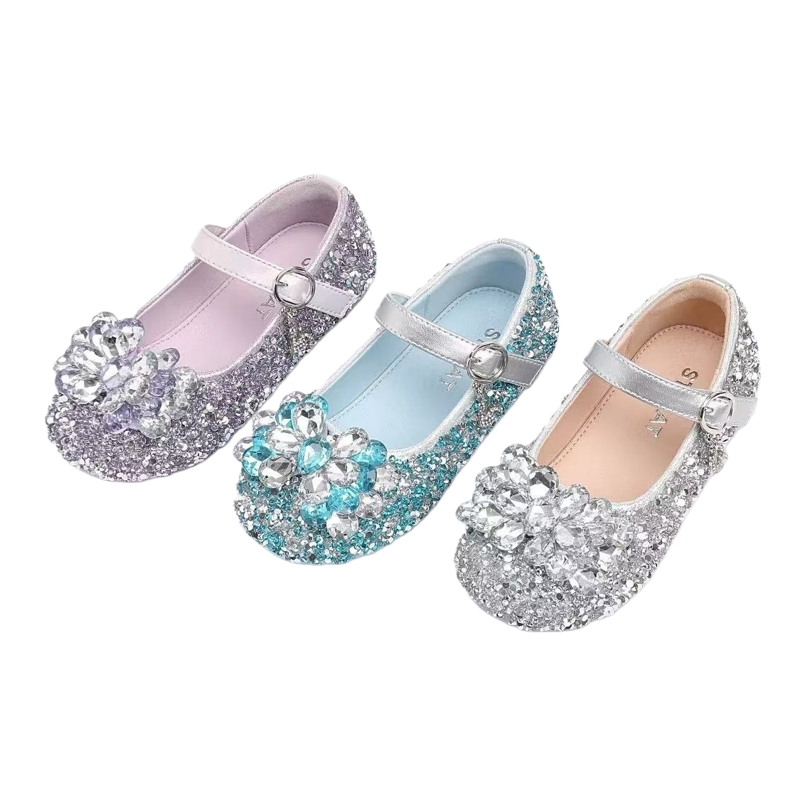 Shiny decorated children's princess shoes, girls' sequined bow single shoes