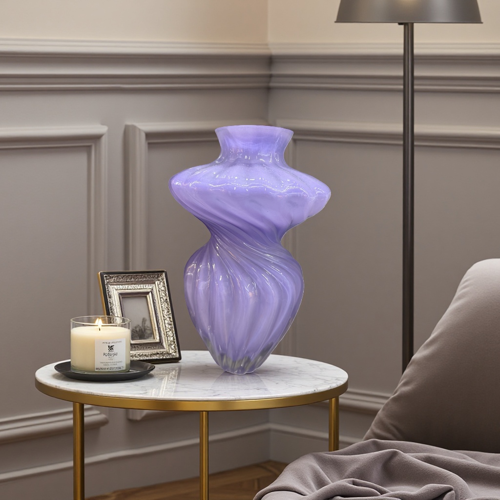 Purple glass vase for living room decoration, Nordic style, high appearance level vase Application Scenario