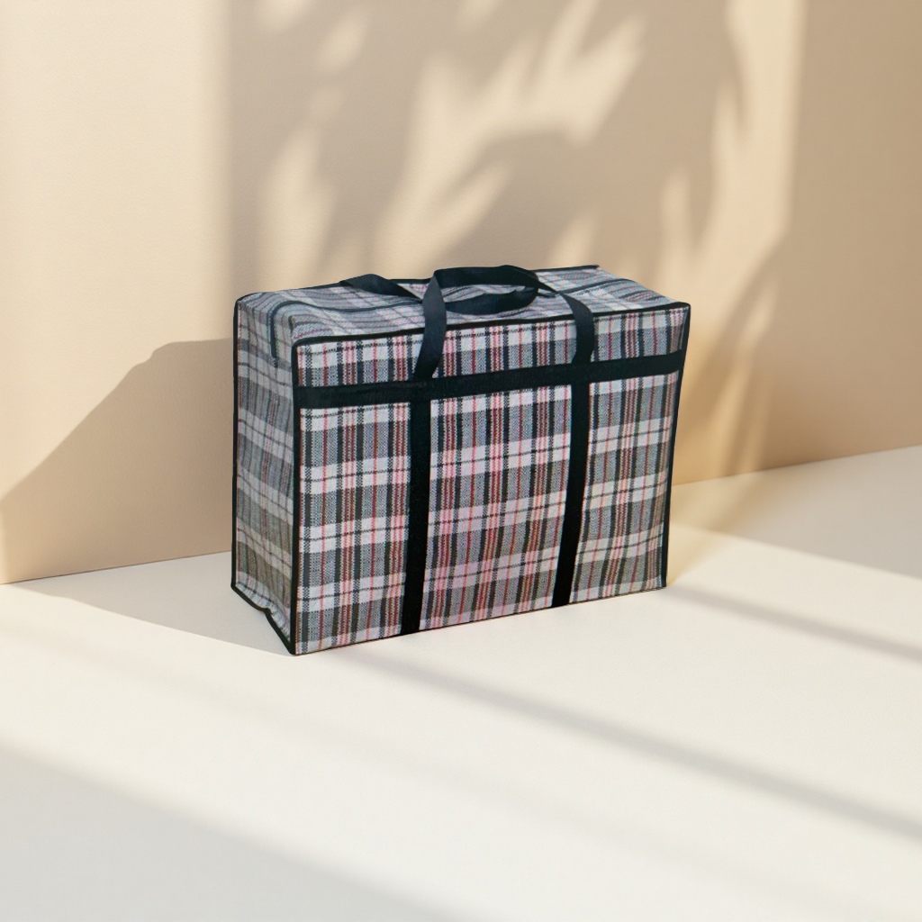 A multi-functional portable fabric storage bag with a checkered pattern details Picture