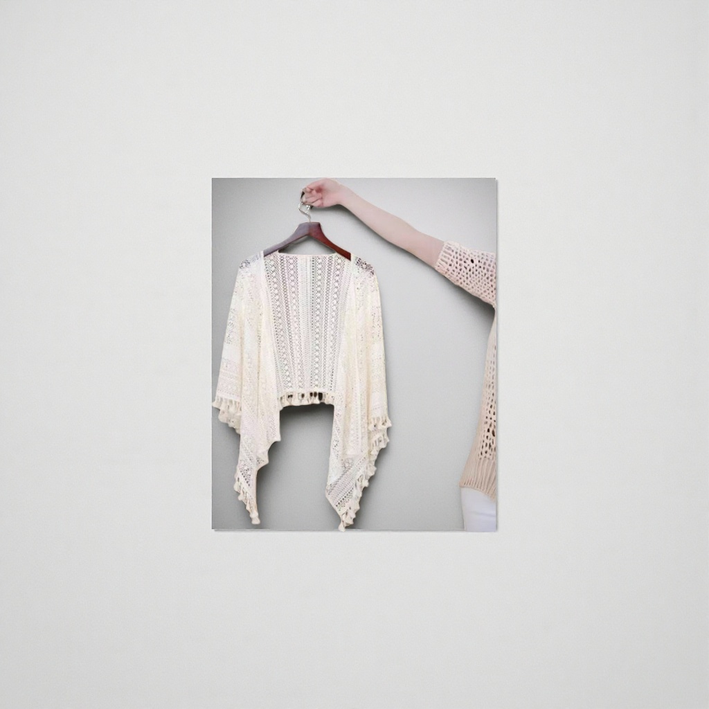 Blanco calado flecos punto cardigan chal casual versátil top Specification image