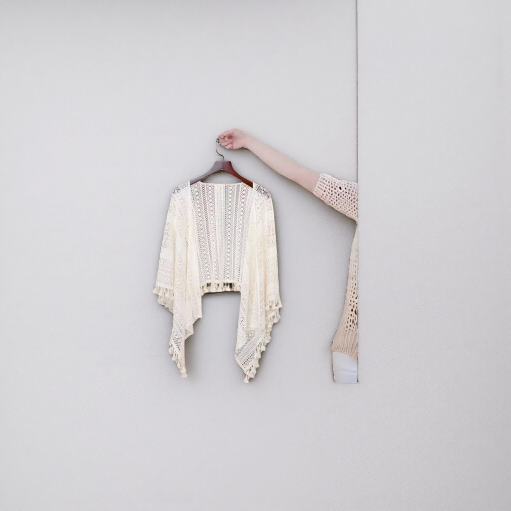 Blanco calado flecos punto cardigan chal casual versátil top Application Scenario