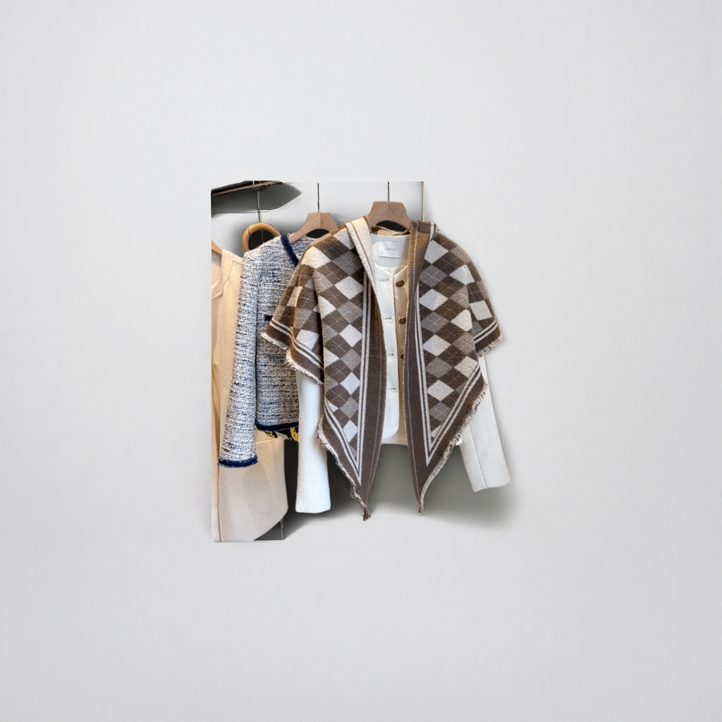 The checkered shawl is a fashionable and versatile pure cotton knitted shawl, a large square scarf for warmth in autumn and winter details Picture