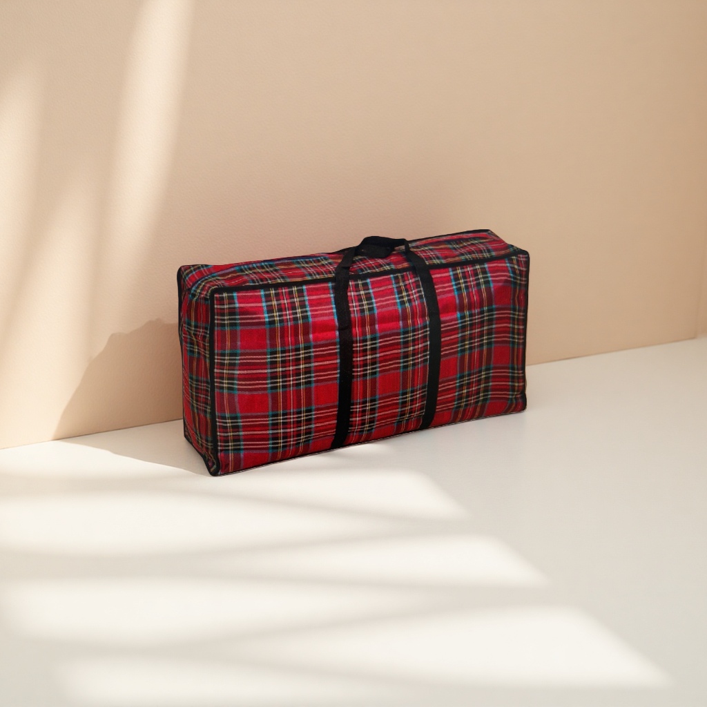 Checkered pattern luggage bag, travel storage bag, large-capacity lightweight folding handbag Specification image