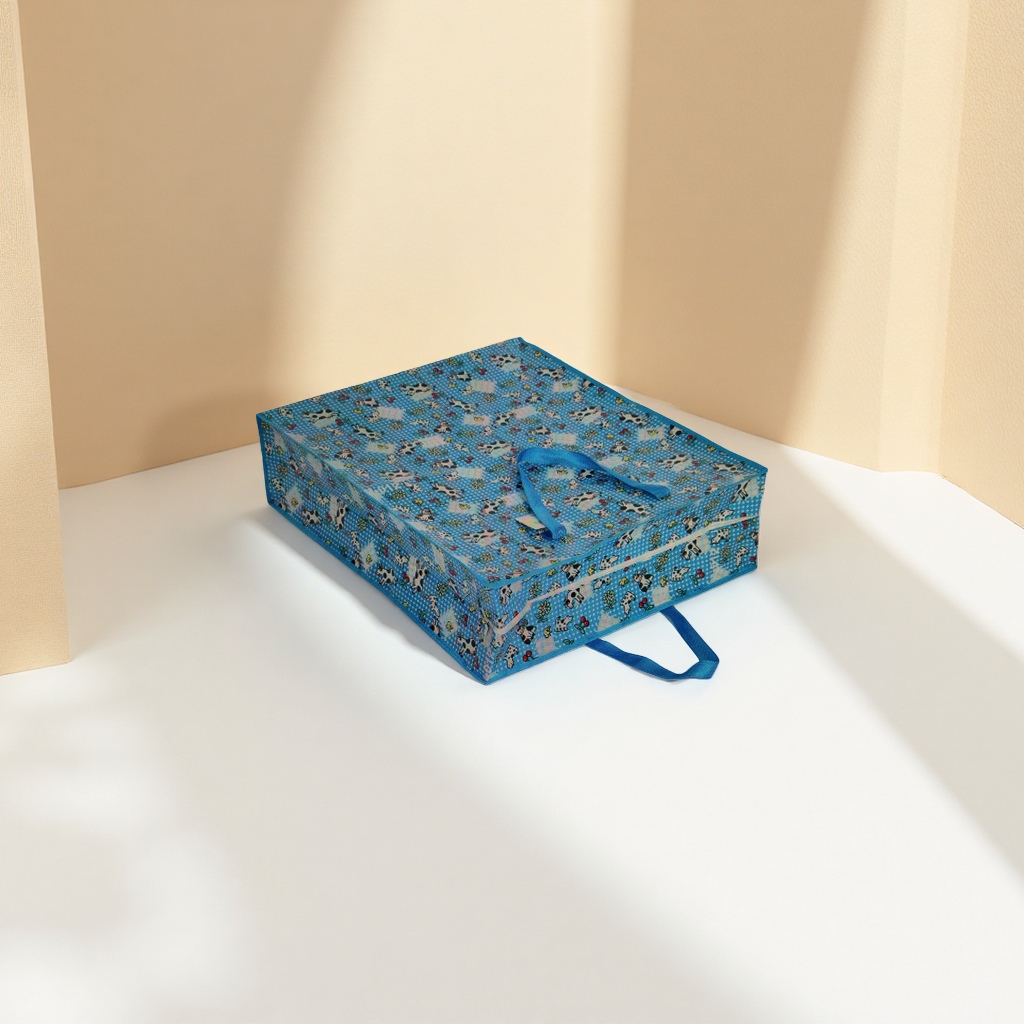 Blue cow pattern storage box, plastic household organizing box, large-capacity storage box Application Scenario
