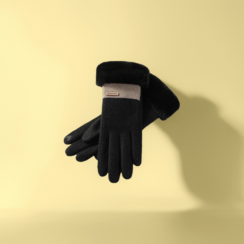 Black thickened warm gloves for both men and women, anti-slip and wear-resistant, for autumn and winter cycling hand protection