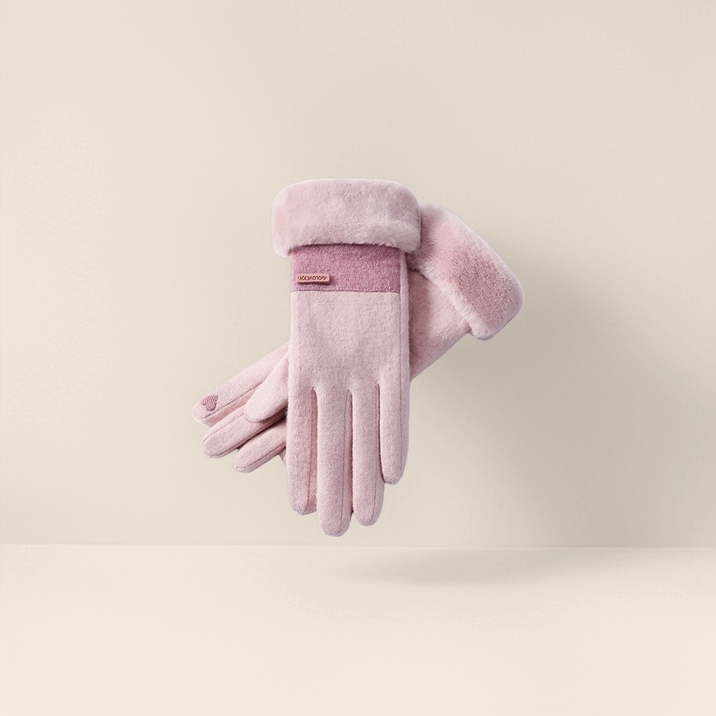 Pink warm knitted gloves for ladies, slim and anti-slip, touch screen, suitable for autumn and winter