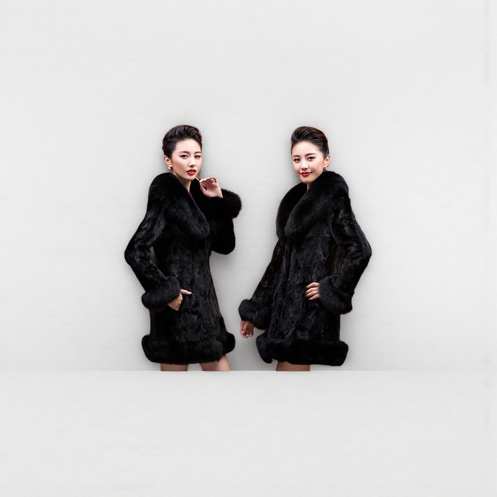 Black fur coat for women, warm, fashionable, slim and long, a new winter collection Specification image