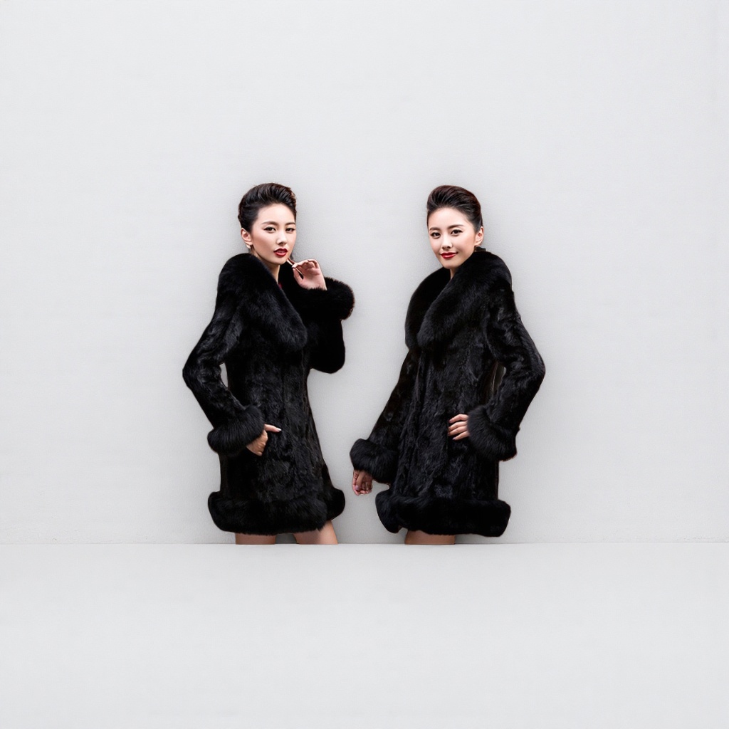 Black fur coat for women, warm, fashionable, slim and long, a new winter collection