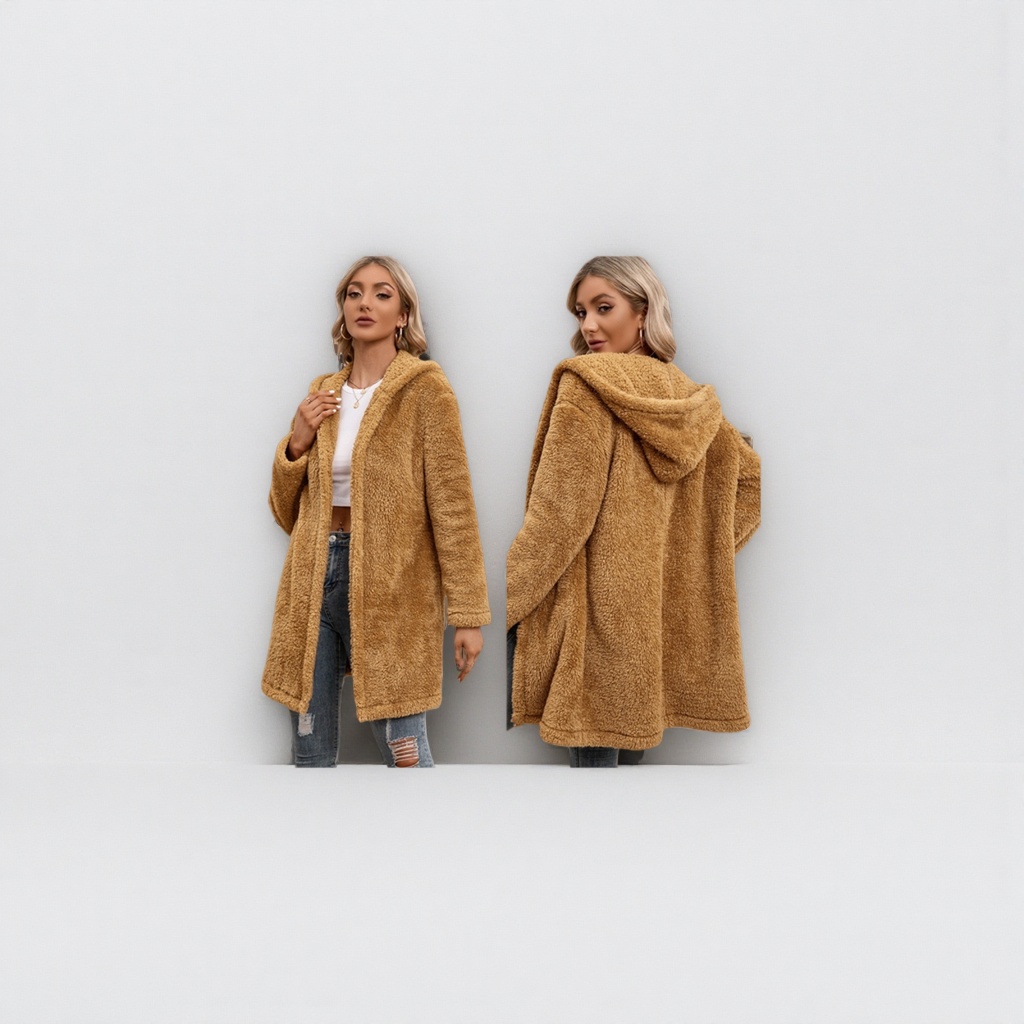 A thick, warm and fashionable plush coat for women in autumn and winter, the same as for models