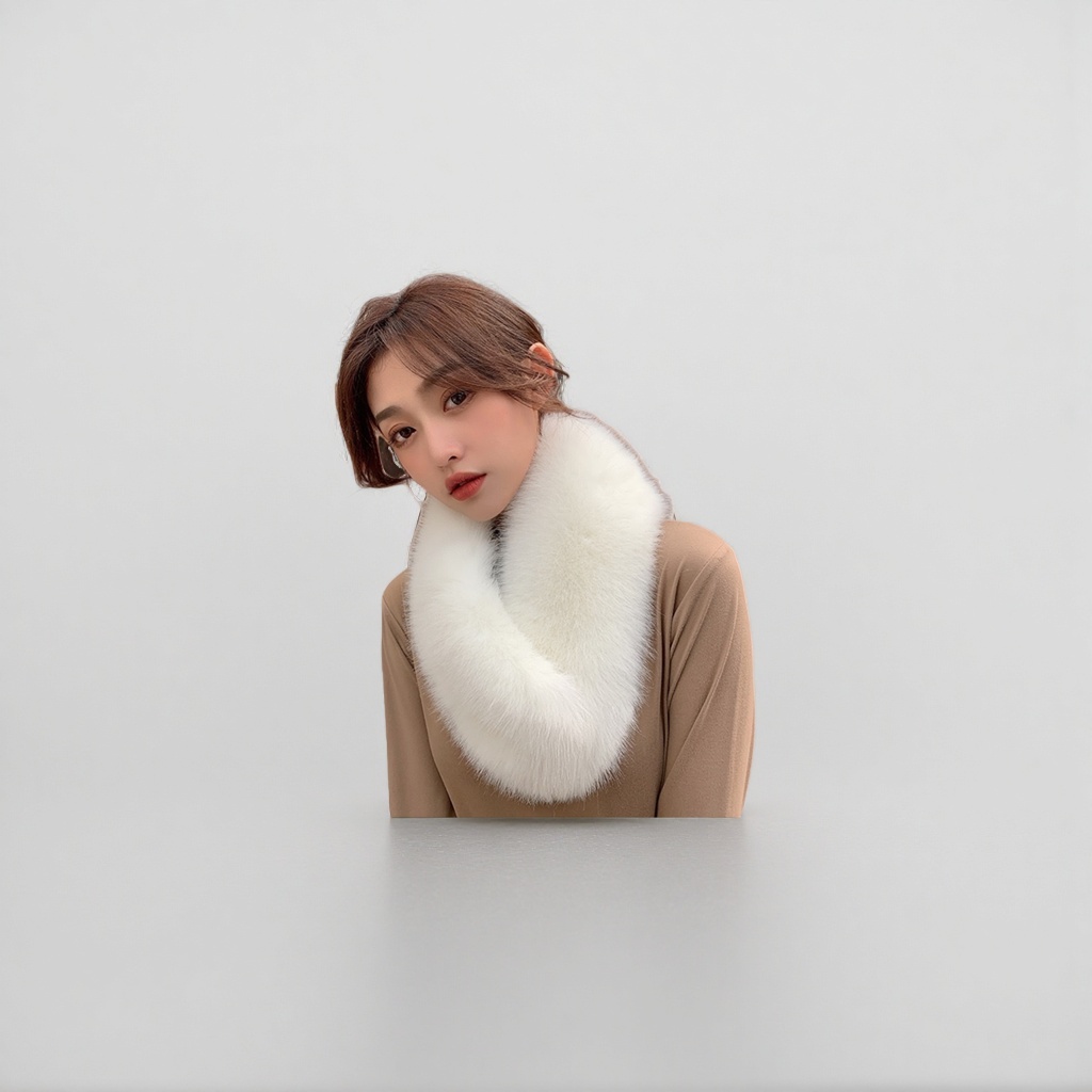 A thick and long white plush scarf for women to keep warm in autumn and winter, versatile and fashionable Specification image