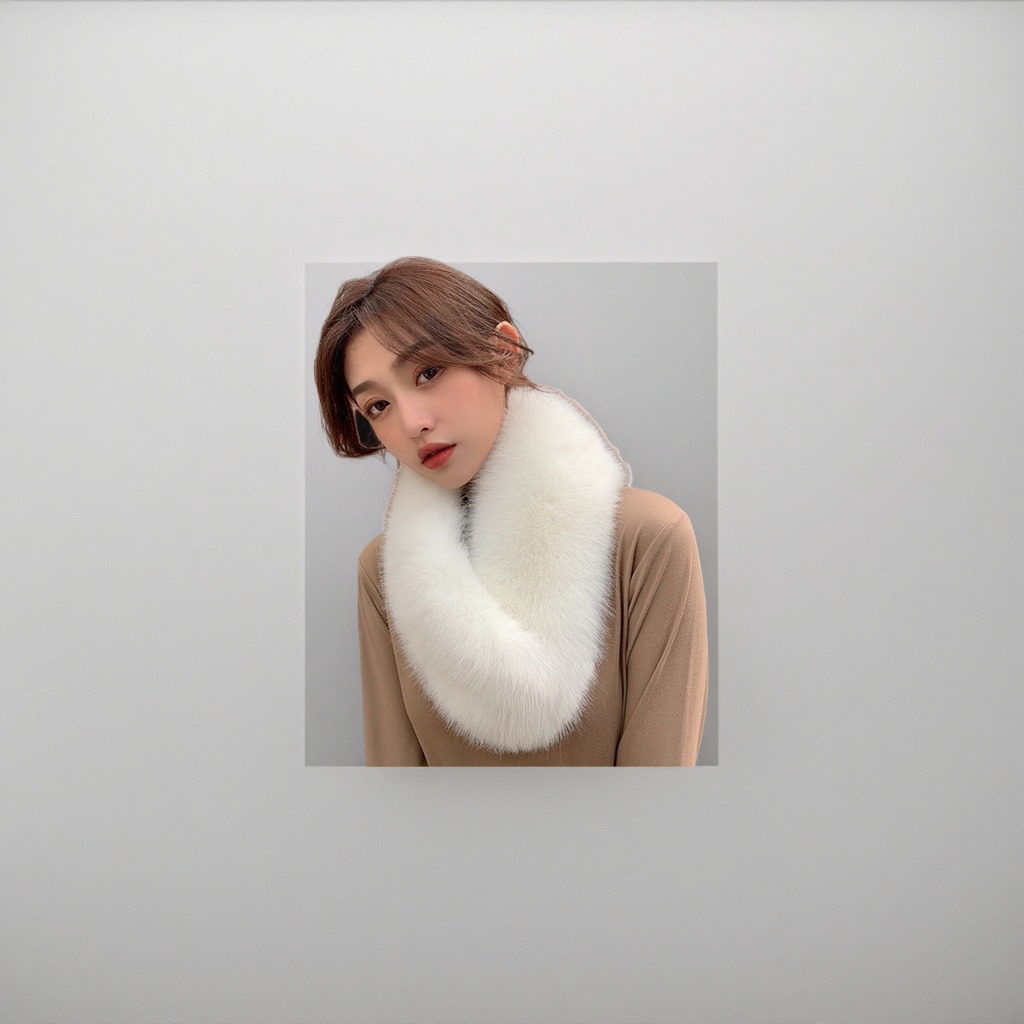 A thick and long white plush scarf for women to keep warm in autumn and winter, versatile and fashionable Application Scenario
