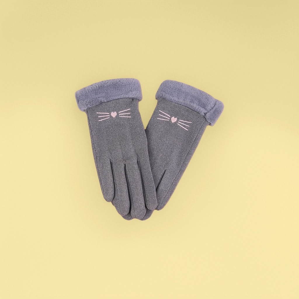 Soft and anti-slip cat-ear patterned warm gloves for women, cute style for autumn and winter details Picture