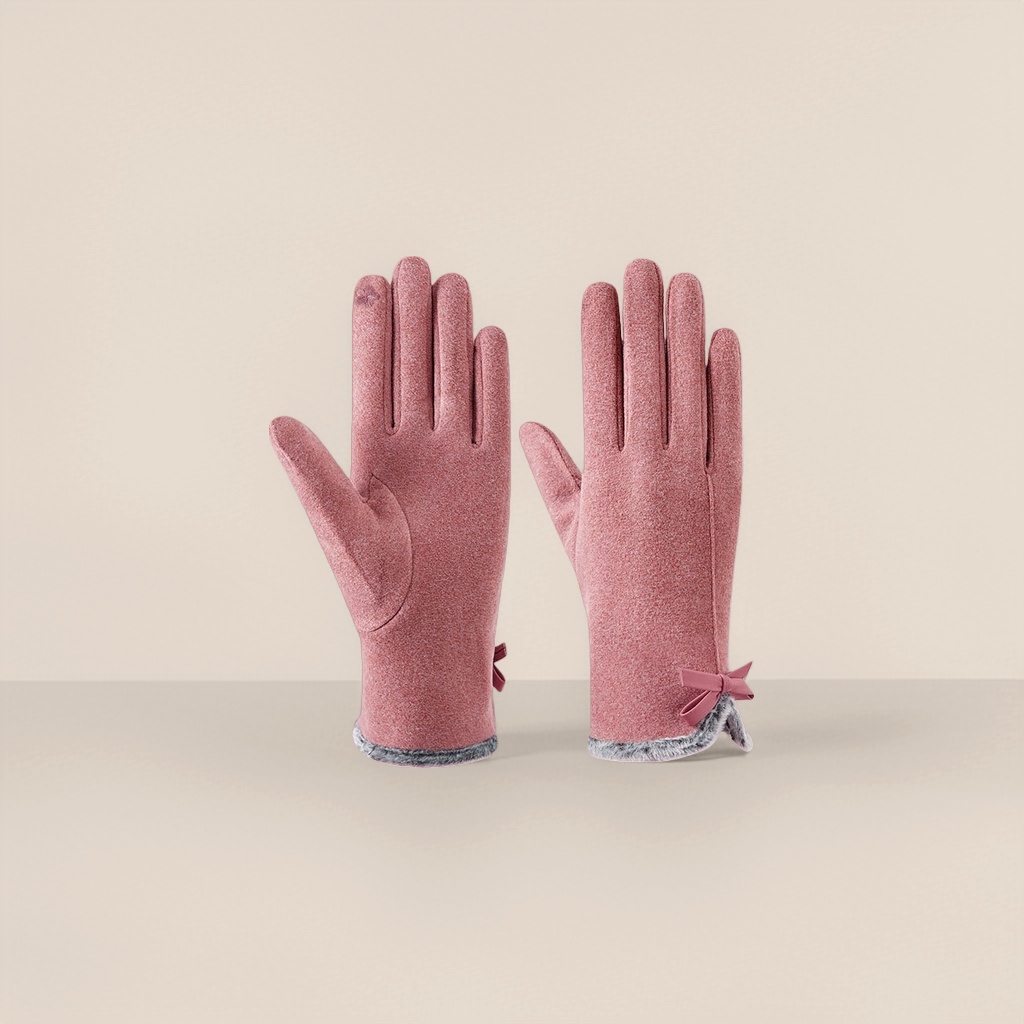 Pink ladies' warm gloves, thickened cold-proof touch screen woolen gloves Specification image