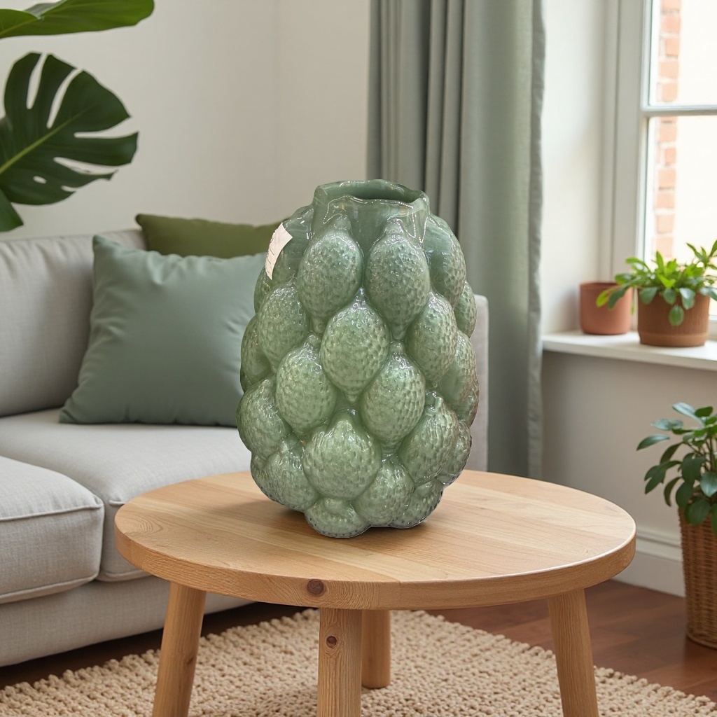 Green ceramic art vases, home decoration ornaments, handcrafted underglaze painting technique details Picture