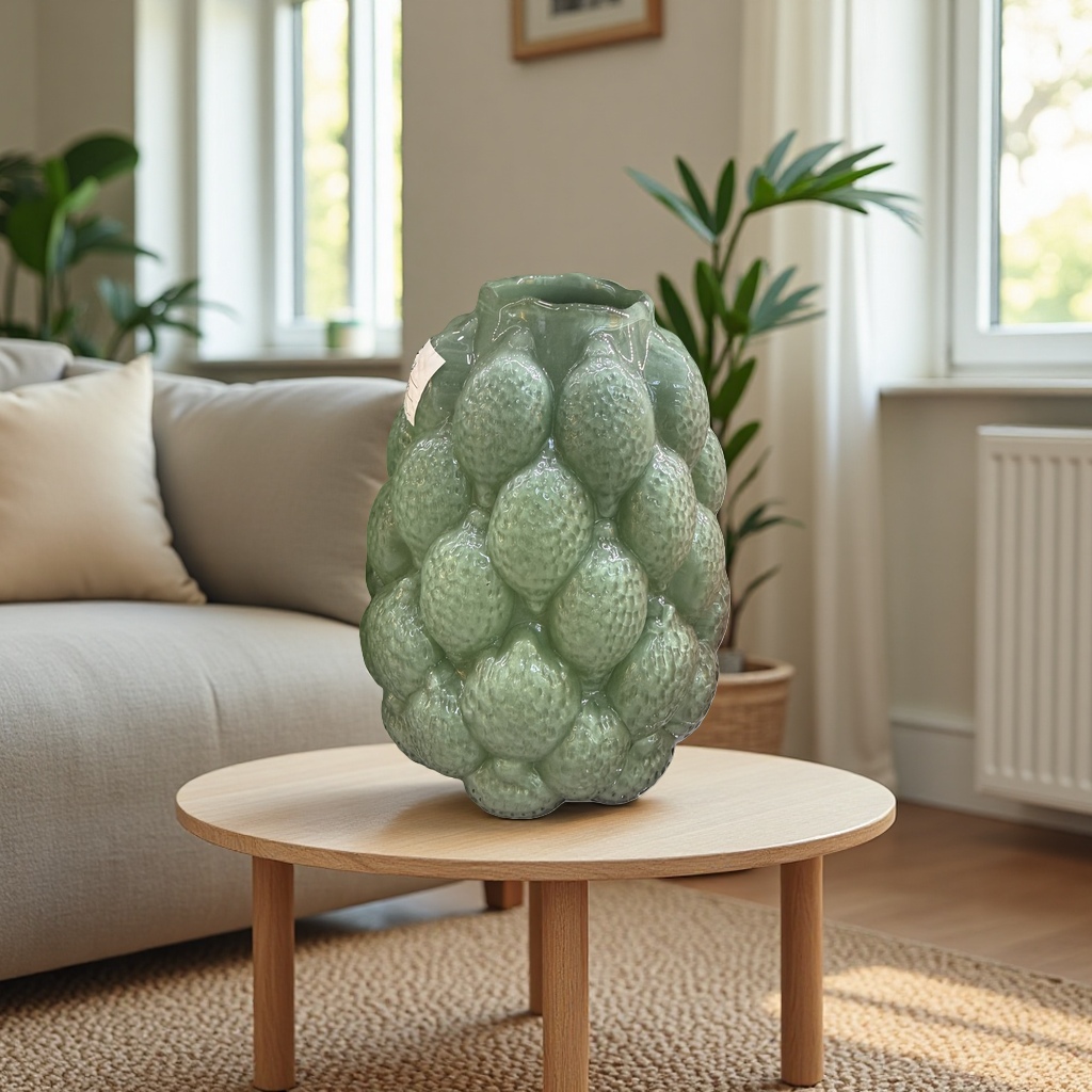 Green ceramic art vases, home decoration ornaments, handcrafted underglaze painting technique Specification image