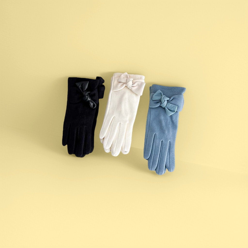 Bow-decorated ladies' gloves are fashionable, versatile, warm and anti-slip for autumn and winter