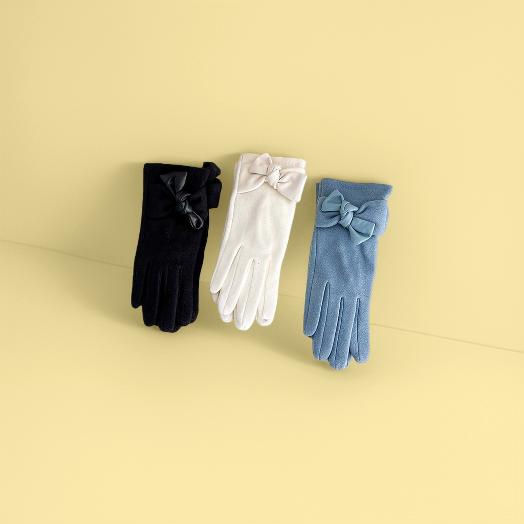 Bow-decorated ladies' gloves are fashionable, versatile, warm and anti-slip for autumn and winter details Picture