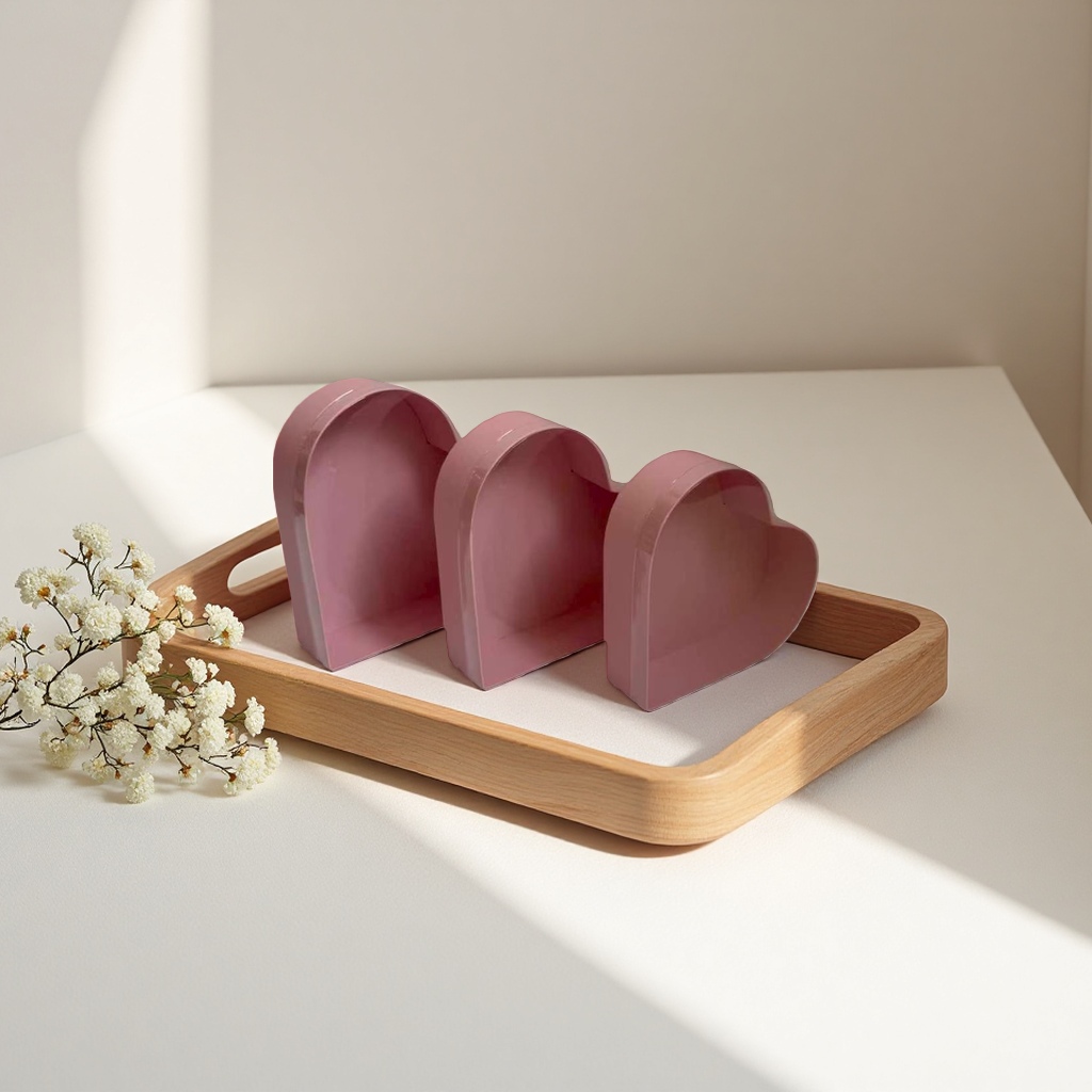 Pink heart-shaped gift box set of three pieces, heart-shaped candy and chocolate packaging box details Picture