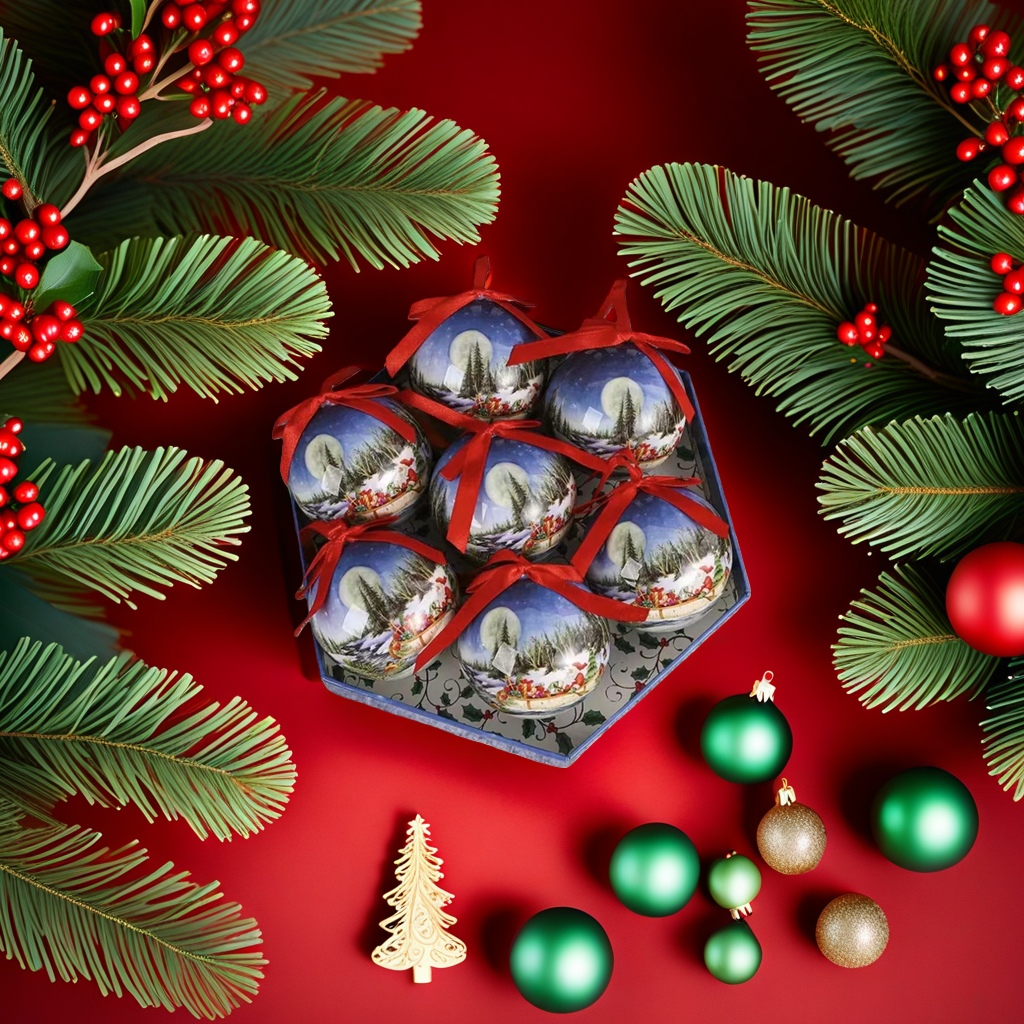 Christmas decorative ball red and gold sequined glass ball holiday pendant set