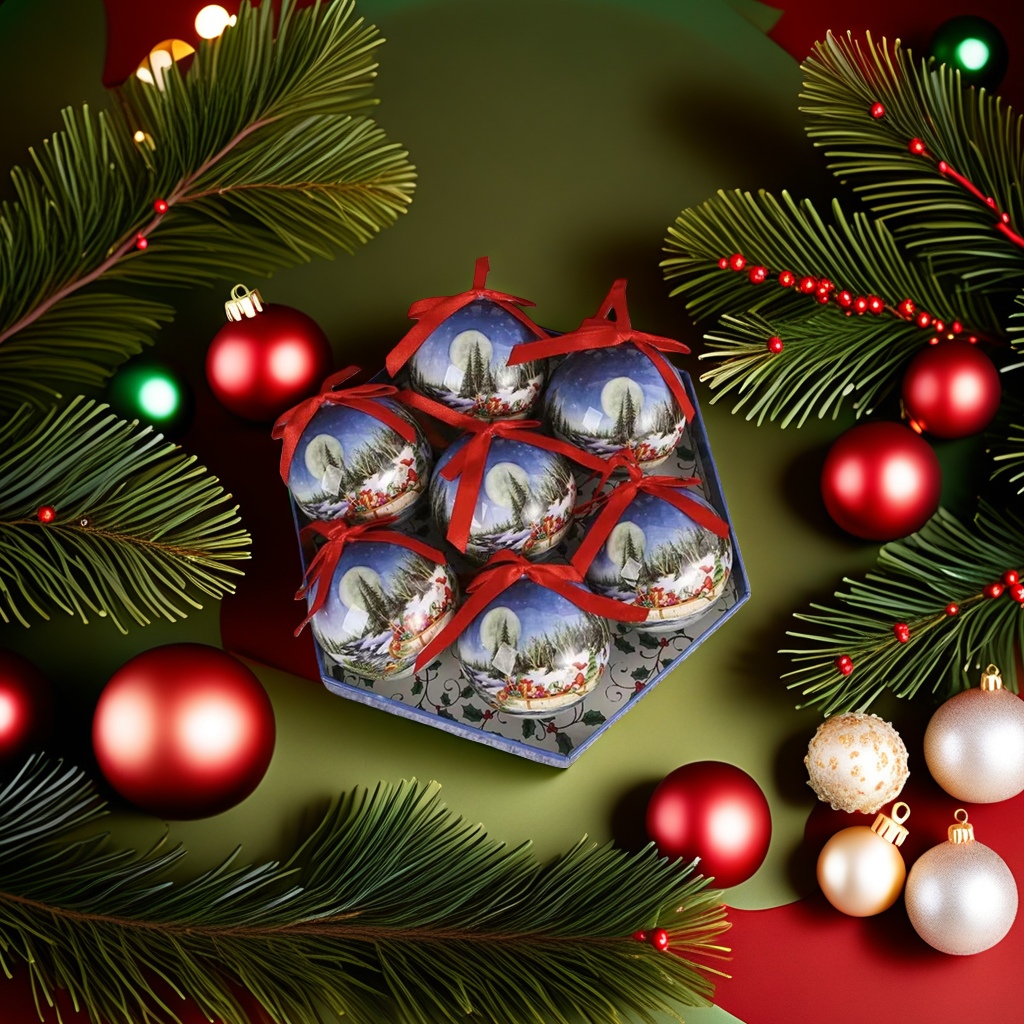 Christmas decorative ball red and gold sequined glass ball holiday pendant set details Picture