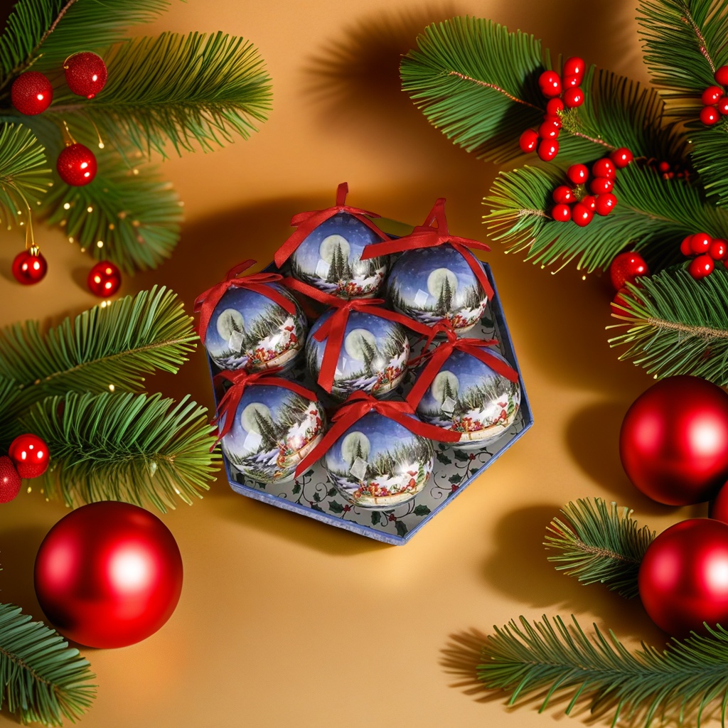 Christmas decorative ball red and gold sequined glass ball holiday pendant set Specification image