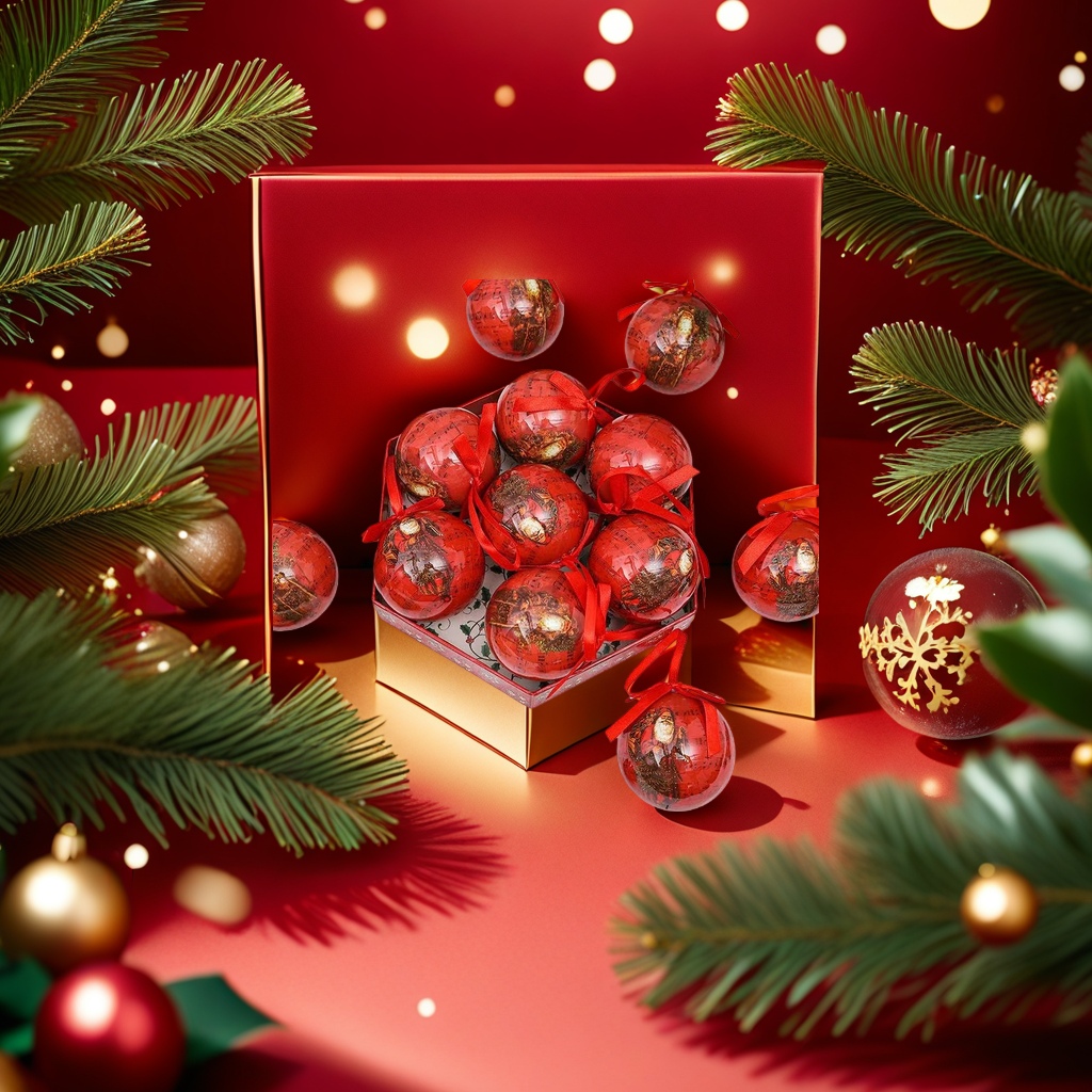 Red Christmas decorative balls, Christmas tree ornaments, festive atmosphere home decorations details Picture