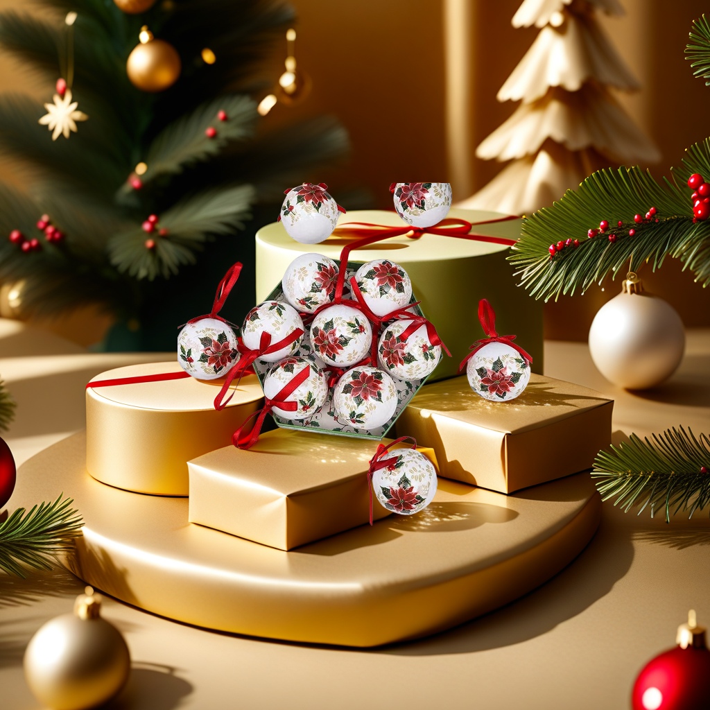 Christmas decorative balls, metal-textured snowflake-shaped hanging ornaments, festive atmosphere props