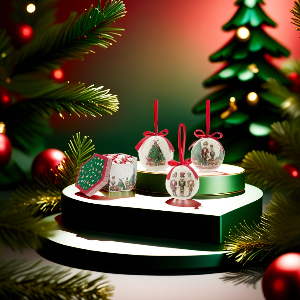 Spherical Christmas decorations are hung on trees in the living room to create a festive atmosphere