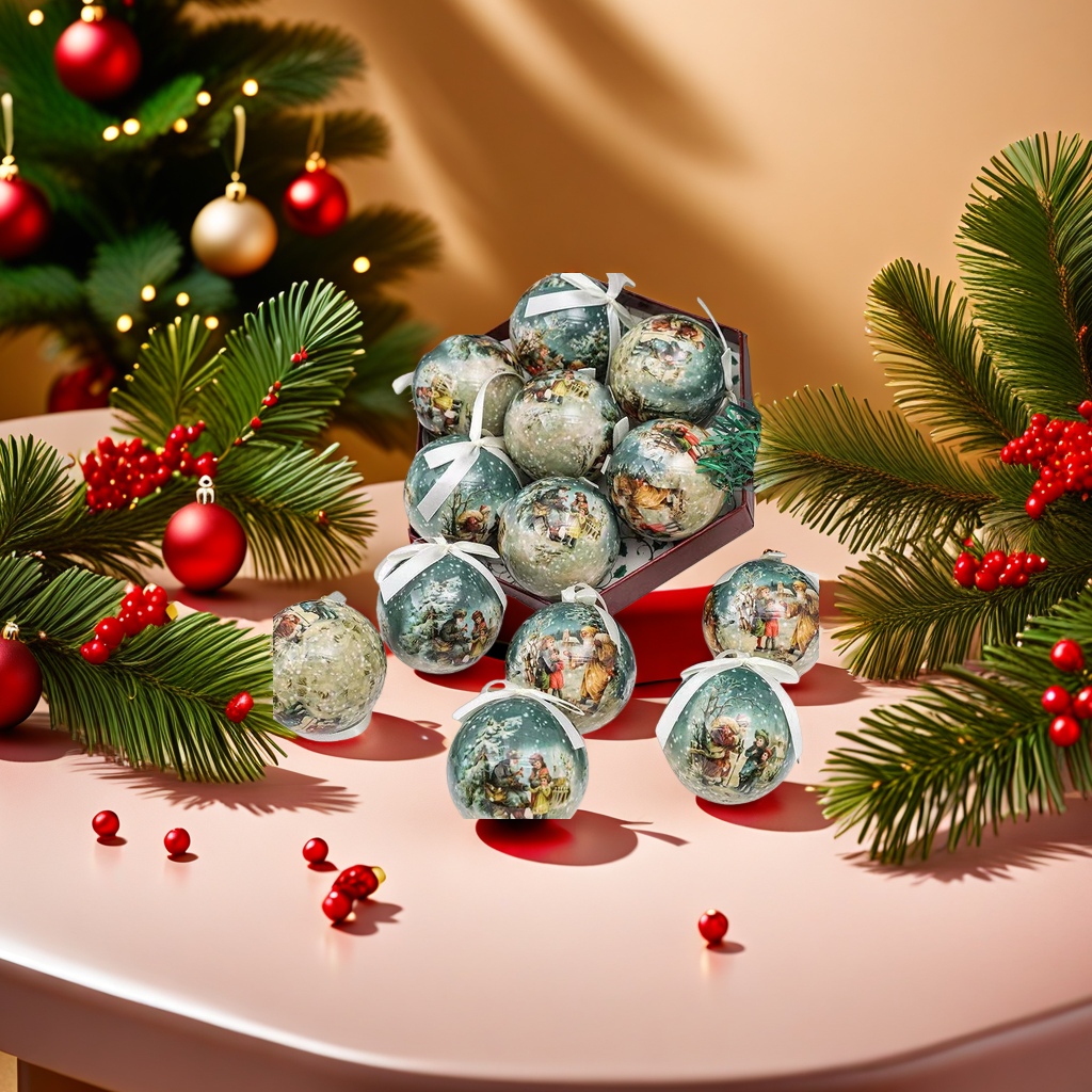Christmas decorative ball metal texture snow pattern Christmas tree pendant set details Picture