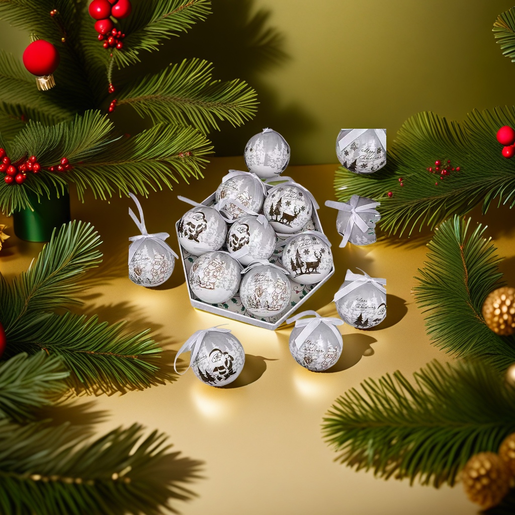 Christmas decorative ball, metallic texture, snow-patterned glass ball, holiday tree hanging decoration