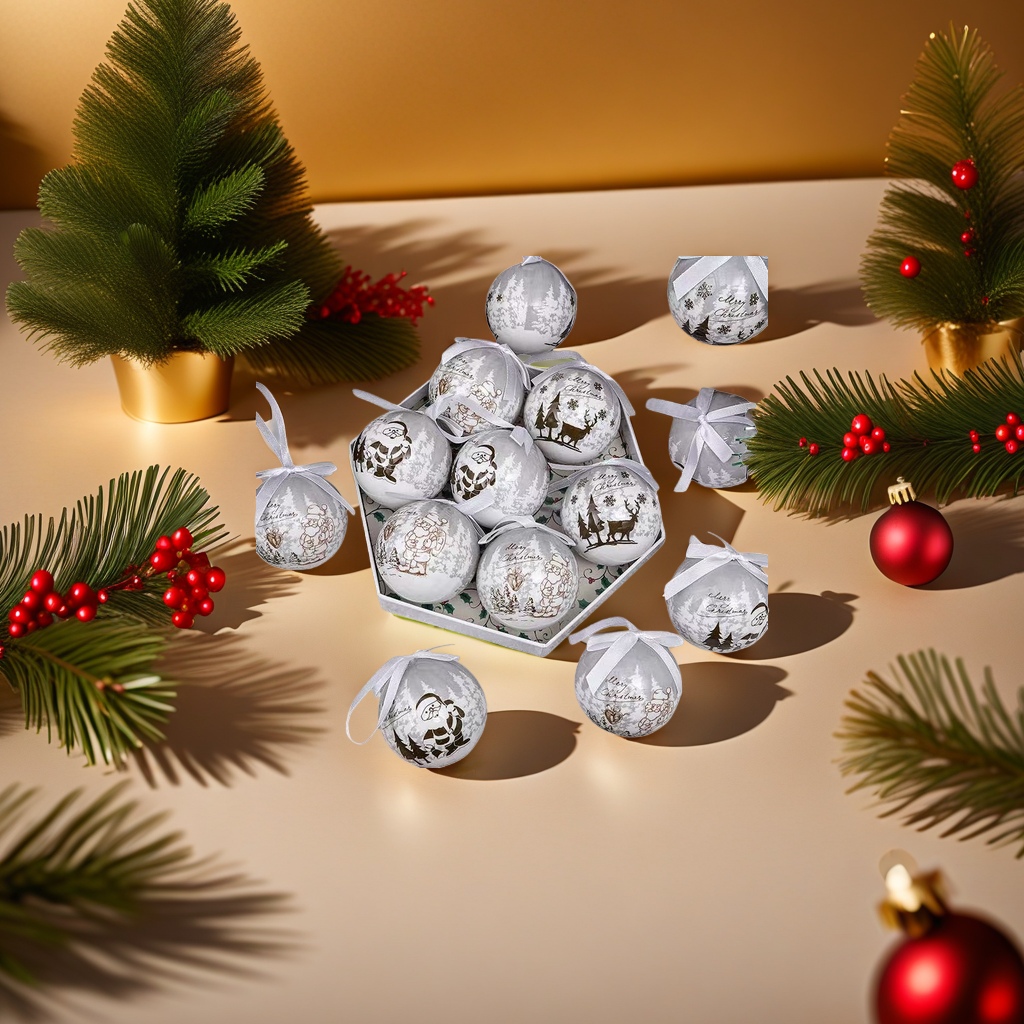 Christmas decorative ball, metallic texture, snow-patterned glass ball, holiday tree hanging decoration details Picture