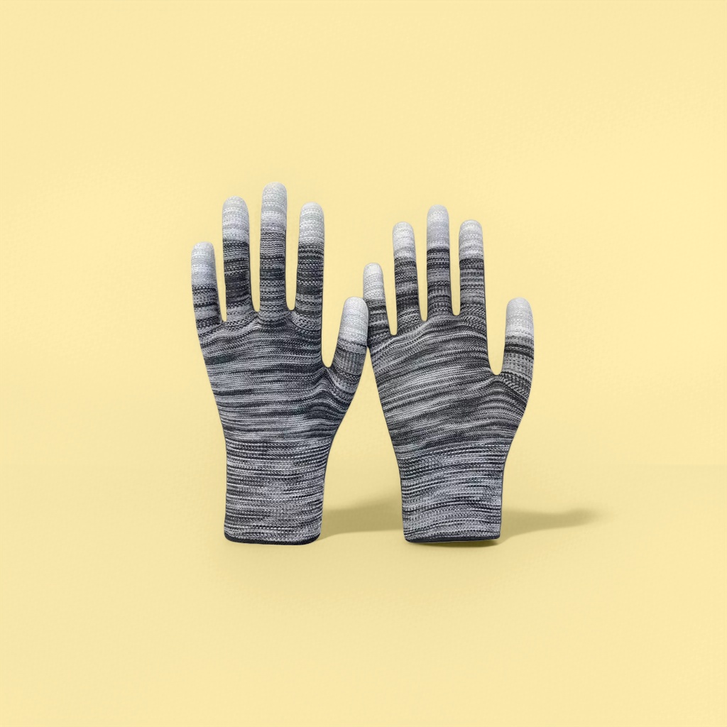 Grey striped safety gloves for women, warm and anti-slip, autumn and winter style details Picture