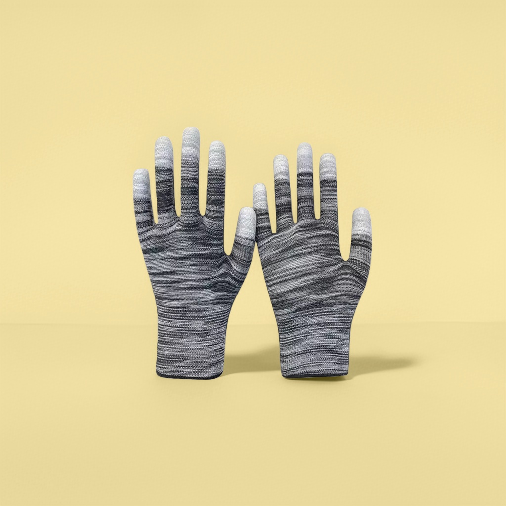 Grey striped safety gloves for women, warm and anti-slip, autumn and winter style