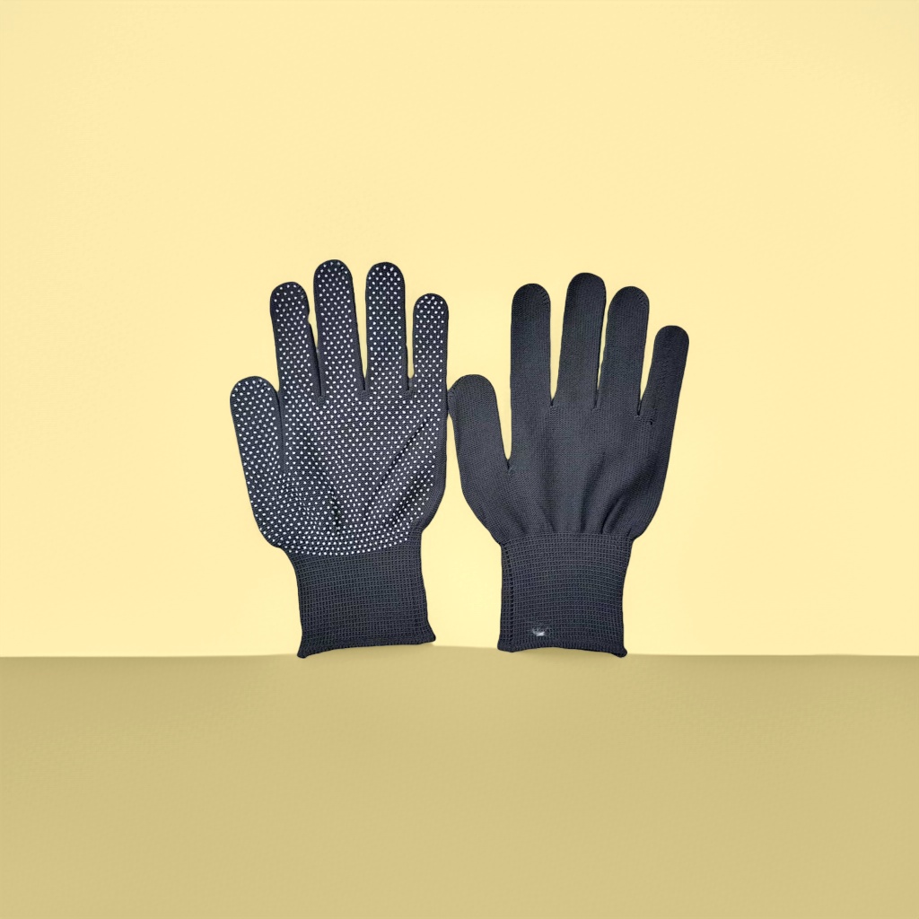 Black nylon gloves with dot-patterned anti-slip design details Picture