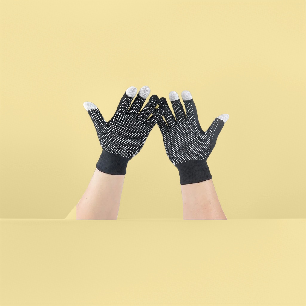 Black with white dot-dotted glue work protection gloves details Picture