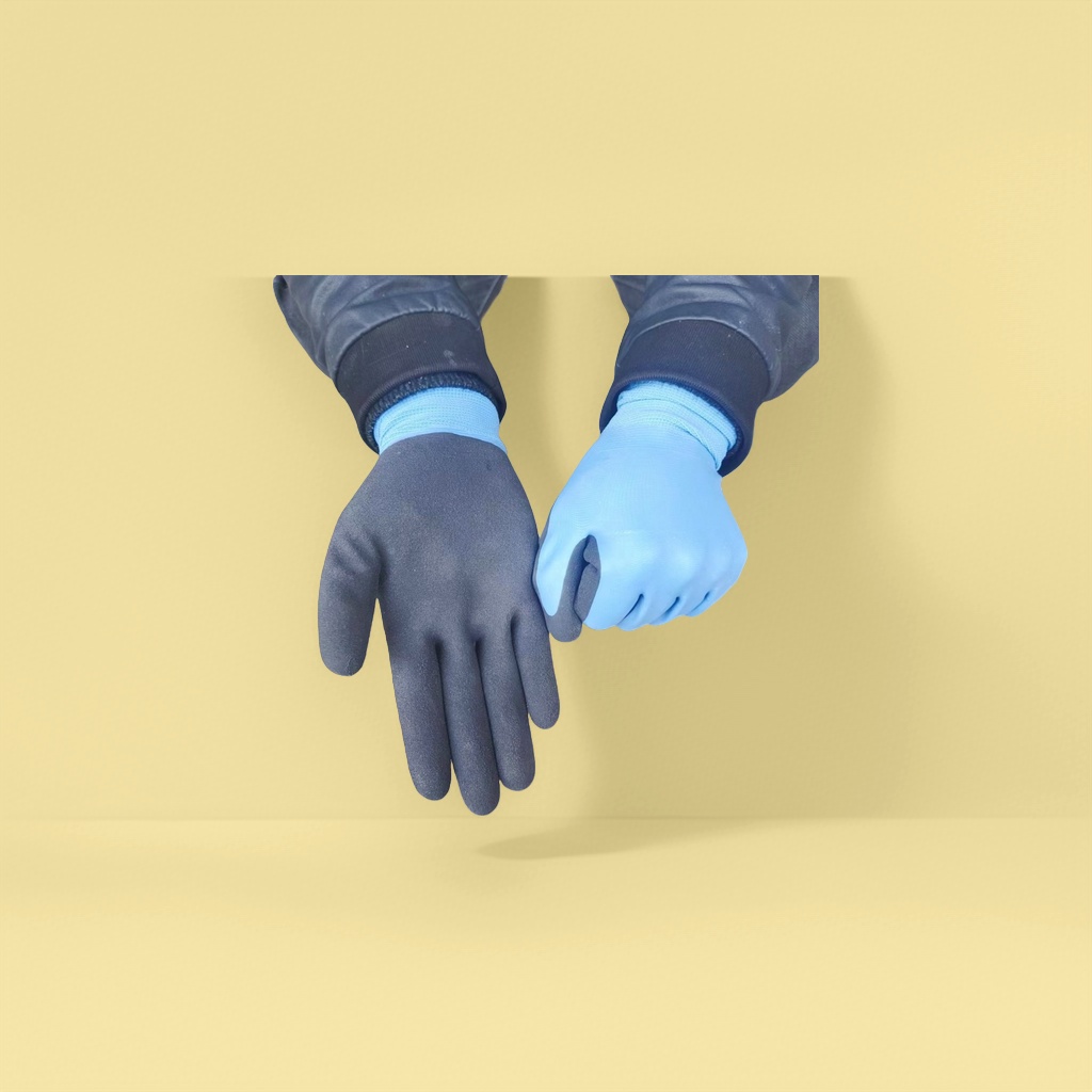 Blue protective gloves, labor protection gloves, anti-slip, wear-resistant and extended style details Picture
