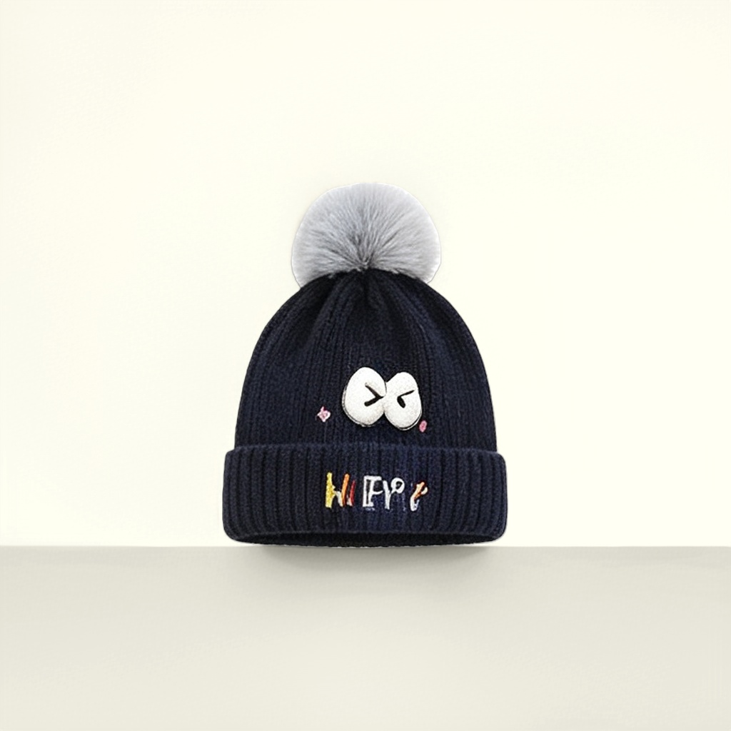 A dark blue knitted hat for women to keep warm in autumn and winter