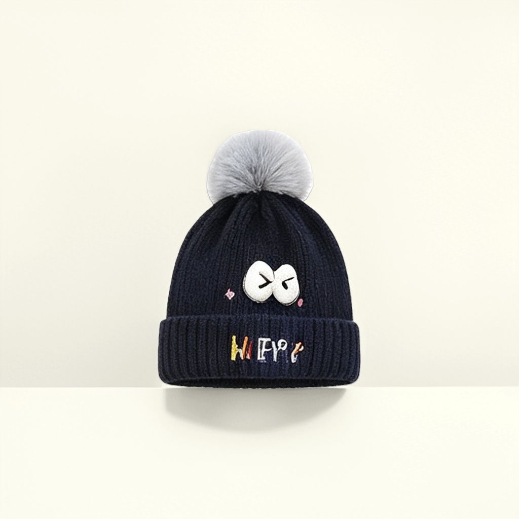 A dark blue knitted hat for women to keep warm in autumn and winter details Picture