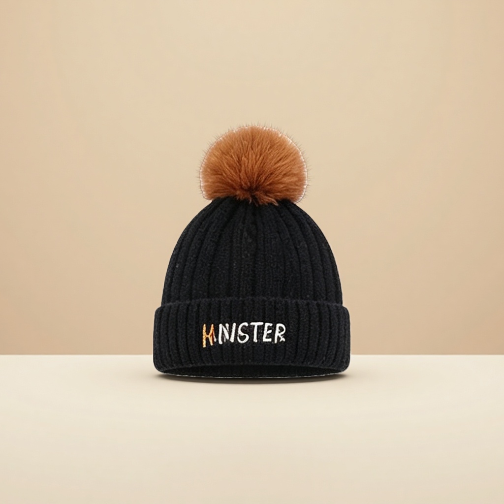 Black woolen hat for women, warm knitted hat for autumn and winter, knitted hat Specification image