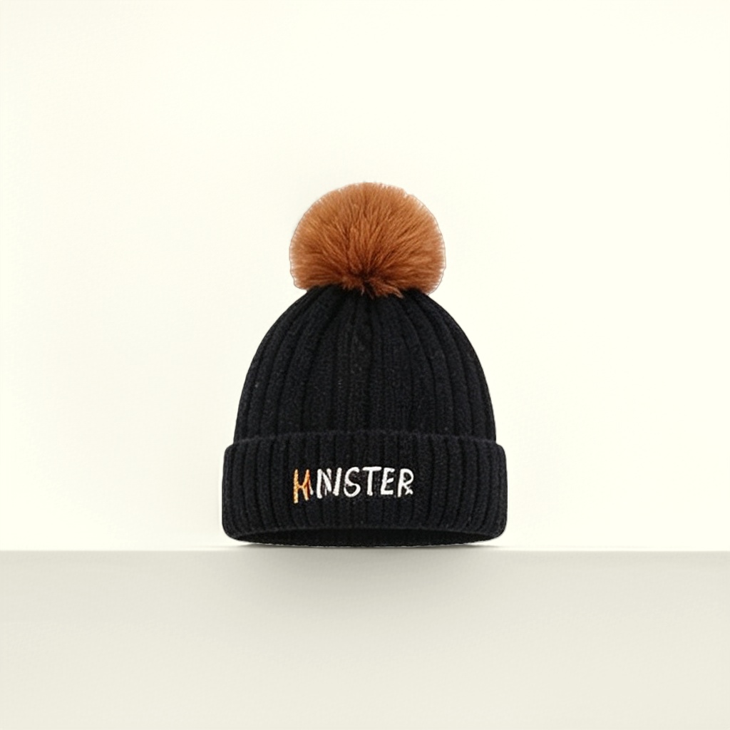 Black woolen hat for women, warm knitted hat for autumn and winter, knitted hat