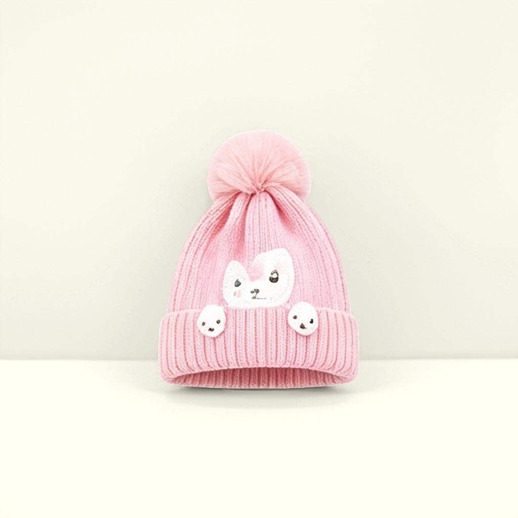 The pink woolen hat is warm for women in autumn and winter. The knitted hat is soft and skin-friendly, making the face look smaller details Picture