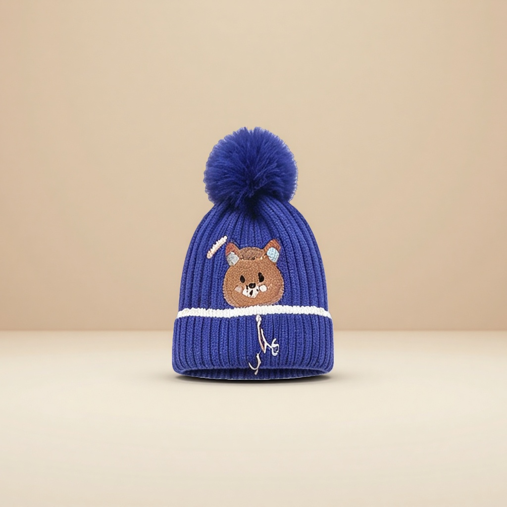 The blue woolen hat is a warm knitted hat for women in autumn and winter. It has a wide brim that makes the face look smaller and is foldable Specification image